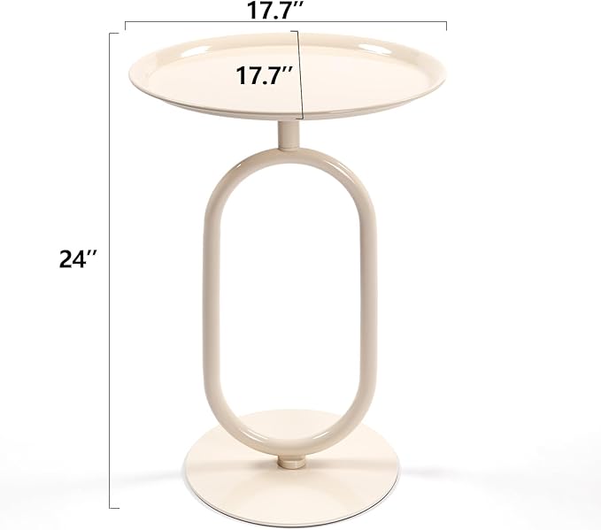 Lantern-Shaped Metal End Table, Small Round Side Accent Pedestal Modern Coffee Drink Cocktail Table for Living Room Corners Small Spaces(24'' Height,Cream White)