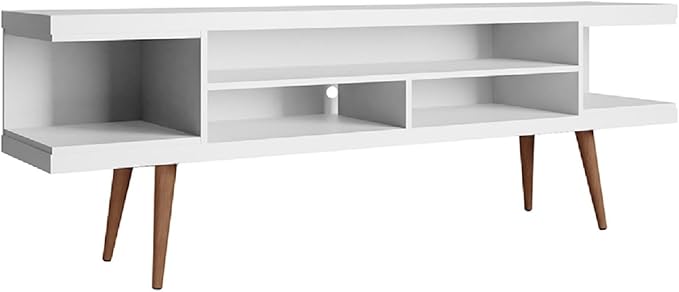 Manhattan Comfort Utopia 70.47" Freestanding Entertainment Center for Living Room, Mid Century Modern TV Stand with Shelves, Storage and Media Holes, Fits 65" Screens, 70.47 Inches, White