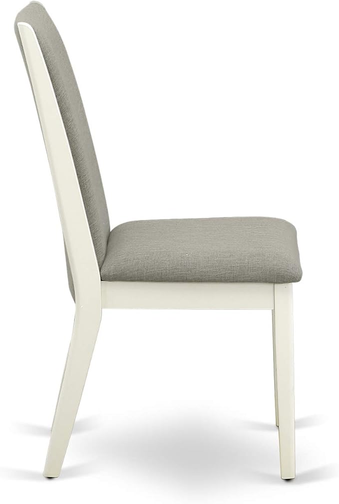 East West Furniture MZLA3-LWH-06 3 Piece Kitchen Table & Chairs Set Contains a Rectangle Dining Table with Dropleaf and 2 Shitake Linen Fabric Upholstered Chairs, 36x54 Inch, Linen White