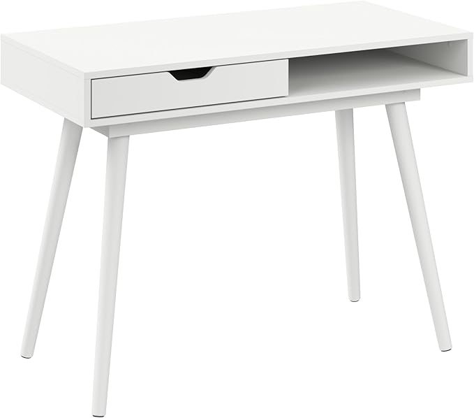 Furniture Nora 40W Writing Desk in Pure White | Computer Table for Home Office Workspace or Entryway