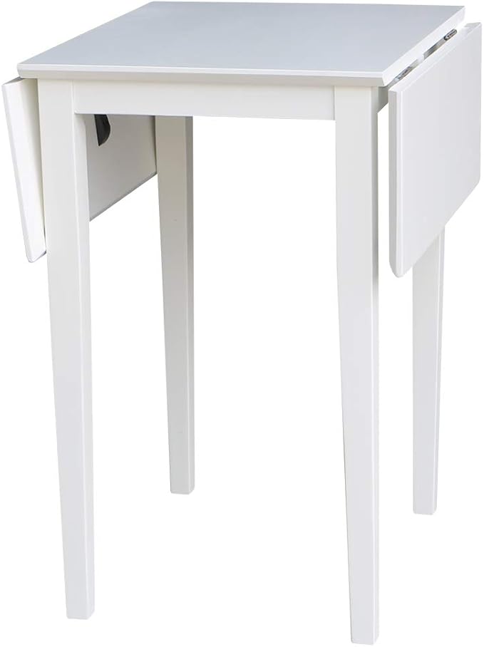 IC International Concepts, Solid Wood Small Drop Leaf Dining Table, Solid Real Wood, Sturdy Parawood, White