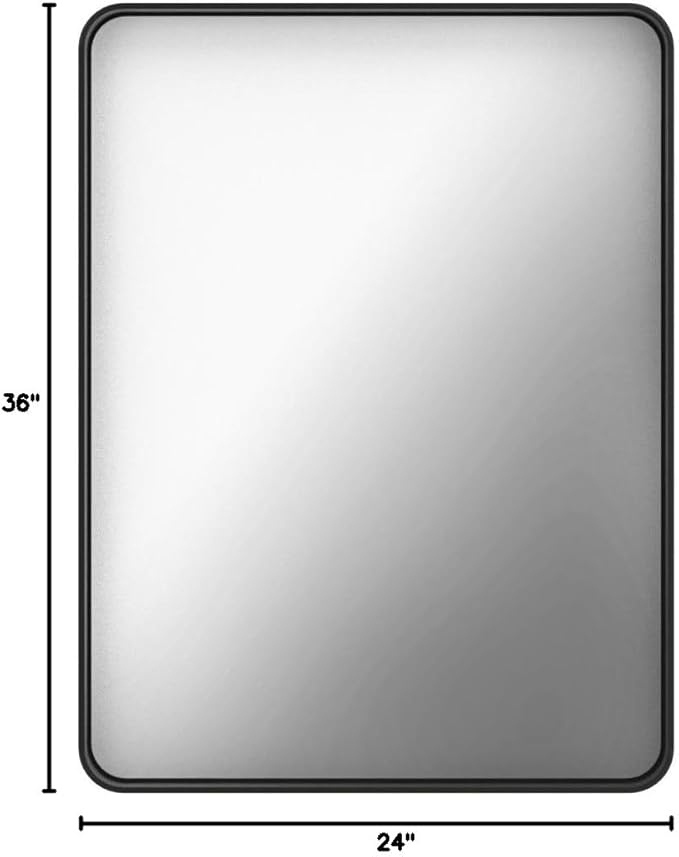 TokeShimi 24 x 36 Inch Black Mirror Wall Mirror for Bathroom Black Metal Frame Decorative Rectangular Wall Mounted Home Decor Corner Hangs (Horizontal/Vertical)