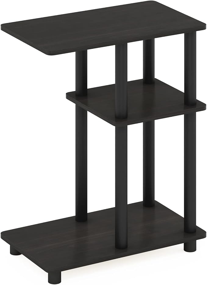 Furinno Turn-N-Tube C-Shape Sofa Side Table, Espresso/Black, Plastic Pole Without Caster