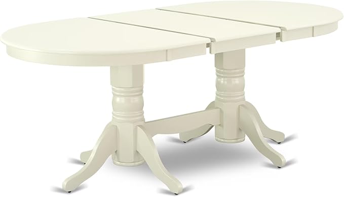 East West Furniture VAAB7-LWH-02 7 Piece Modern Dining Table Set Consist of an Oval Wooden Table with Butterfly Leaf and 6 Light Beige Linen Fabric Parsons Chairs, 40x76 Inch, Linen White