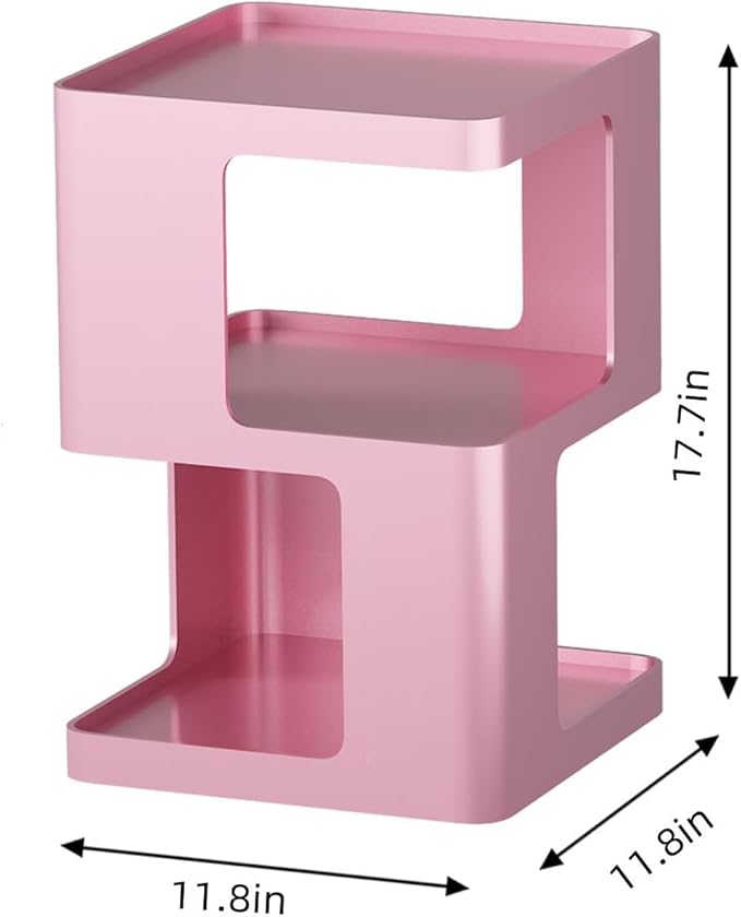Metal Small Nightstands, Modern Side Table with 3 Tiers Storage, Pink End Table for Couch, Living Room Bedroom, Bedside Tables No Assembly Required