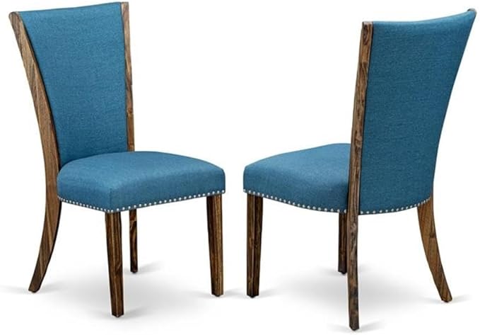 East West Furniture V777VE721-6 6 Piece Dining Table Set Contains a Rectangle Dining Room Table with V-Legs and 4 Blue Color Linen Fabric Parson Chairs with a Bench, 40x72 Inch, Multi-Color
