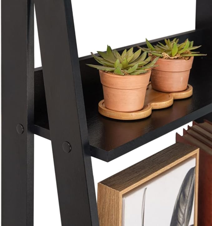 Madesa Modern 5-Tier Ladder Shelf Pantry Storage Space 24 Inch Wooden Free Standing Bookshelf Utility Shelves for Home Office Study Room and Kitchen - Black