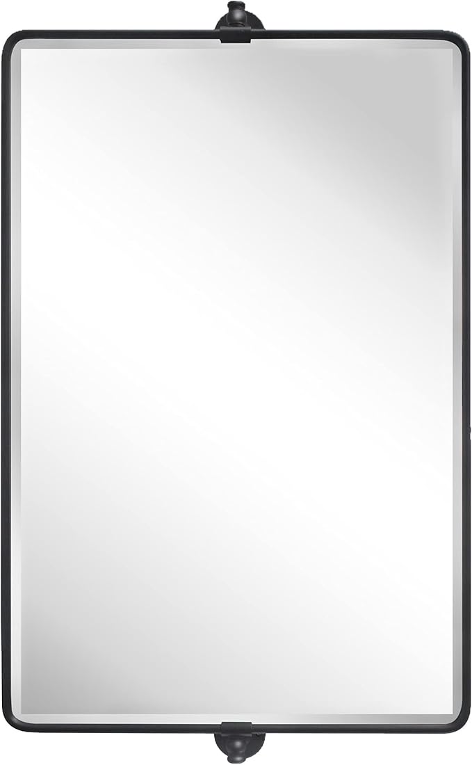 TEHOME Horizontal Pivot Mirror Black Tilt Mirror for Bathroom Beveled Metal Framed Pivoting Rectangle Bathroom Mirror, 35x23''