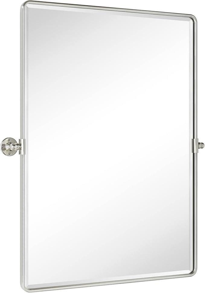 TEHOME 30x40'' Brushed Nickel Pivot Bathroom Mirror Tilt Vanity Mirror 40x30'' Brushed Silver Metal Framed Rectangular Tilting Beveled Vanity Mirrors for Wall, Vertical