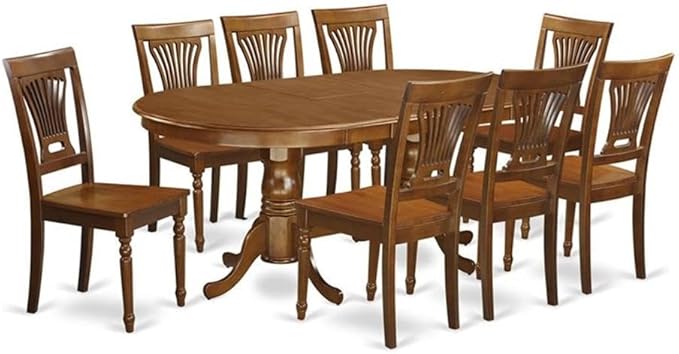 East West Furniture PLAI9-SBR-W 9 Piece Dining Room Table Set Includes an Oval Wooden Table with Butterfly Leaf and 8 Kitchen Dining Chairs, 42x78 Inch, Saddle Brown