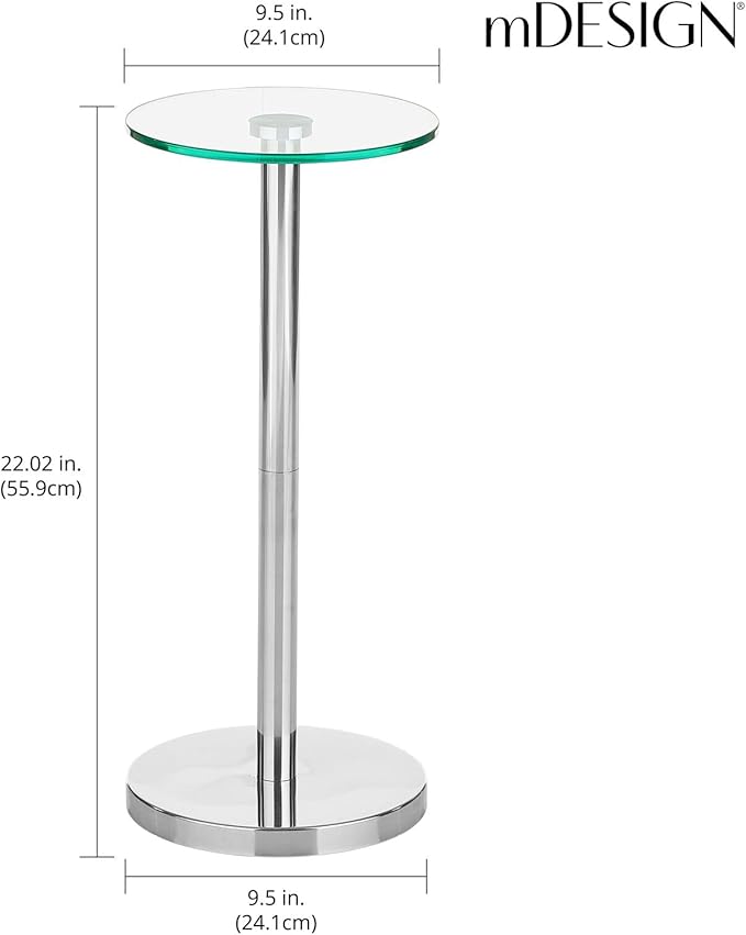mDesign Side Table — Glass Top Nightstand for Bedrooms and Living Rooms — Living Room Table for Lamps and Other Décor — Clear/Chrome