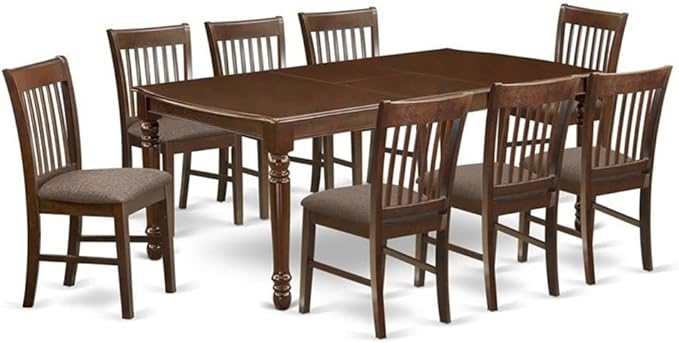 East West Furniture DONO9-MAH-C 9 Piece Dining Table Set Includes a Rectangle Dining Room Table with Butterfly Leaf and 8 Linen Fabric Upholstered Chairs, 42x78 Inch, Mahogany