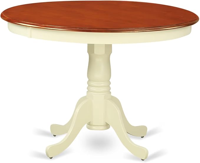 East West Furniture HLAV3-BMK-W 3 Piece Modern Dining Table Set Contains a Round Wooden Table with Pedestal and 2 Kitchen Dining Chairs, 42x42 Inch, Buttermilk & Cherry