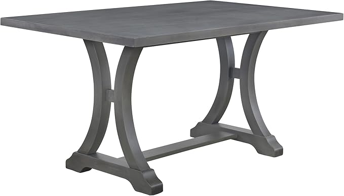 Ball & Cast Dining Table Set for 6, 60" Rectangular Dining Room Table with 4 Upholstered Chairs and 1 Bench, 6-Piece Farmhouse Dining Furniture Set with Solid Wood Legs for Kitchen,Antique Gray