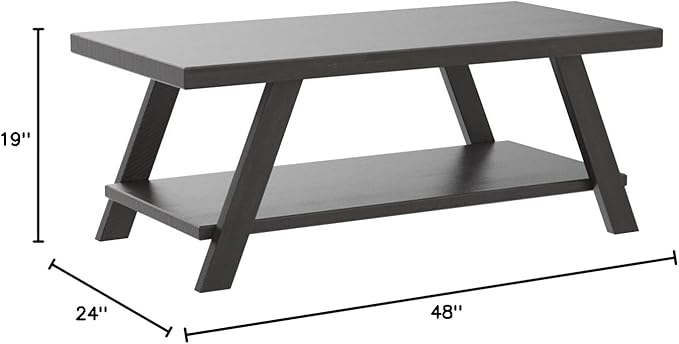 Roundhill Furniture Athens Contemporary Wood Shelf Coffee Table, Weathered Espresso