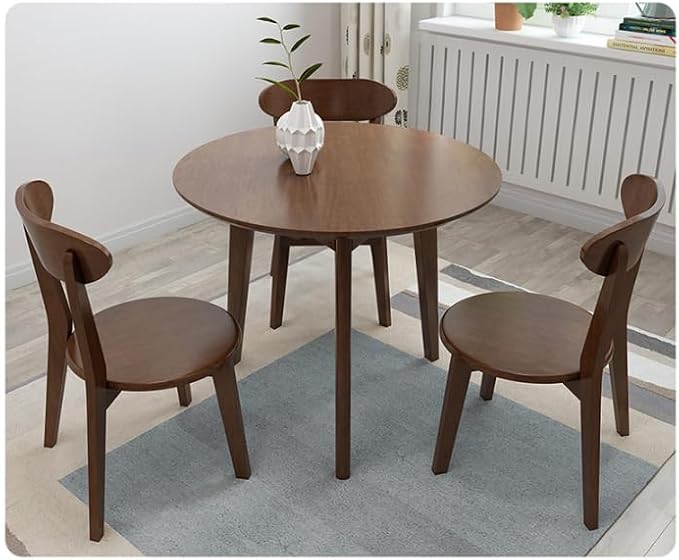 Rustic Round 3 Legs Casual Dining Table, Dark Brown Rubberwood Coffee Table End Table Modern Leisure Table Small Dining Room Kitchen Furniture for Small Space