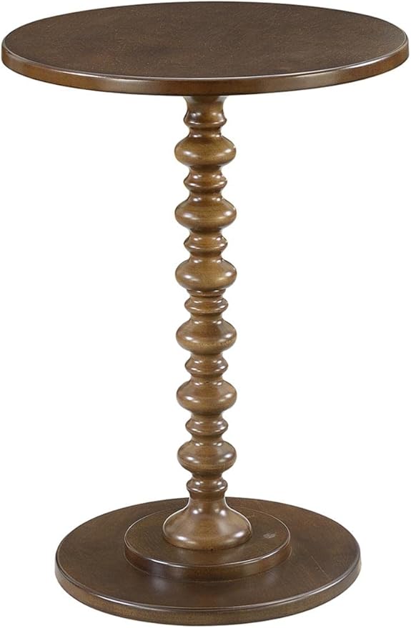 Convenience Concepts Palm Beach Spindle 17.75" Traditional Round End Living Room, Turned Solid Wood Side, Classic Display Pedestal Table, Espresso