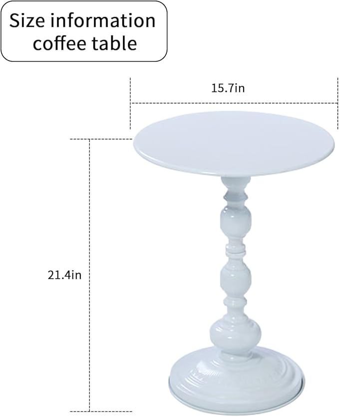 Chic Vintage Round Side Table with Elegant Roman Columns - Sturdy Metal Construction, Perfect for Coffee, End, Tea, or Leisure Use in Living Room or Bedroom Decor (White 1 Pack)