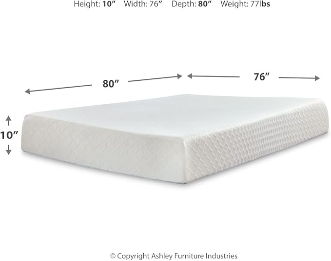 Signature Design by Ashley King Size Chime 10 Inch Medium Firm Memory Foam Mattress with Green Tea & Charcoal Gel for Pressure Relief, Fiberglass Free, Mattress In A Box