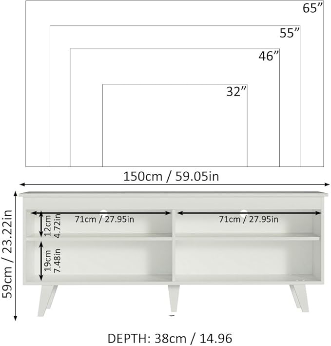 Madesa TV Stand Entertainment Center with 4 Shelves and Cable Management for 55, 65 Inch TV Media Storage Gaming Media Console Living Room and Bedroom Modern Wooden Television - White