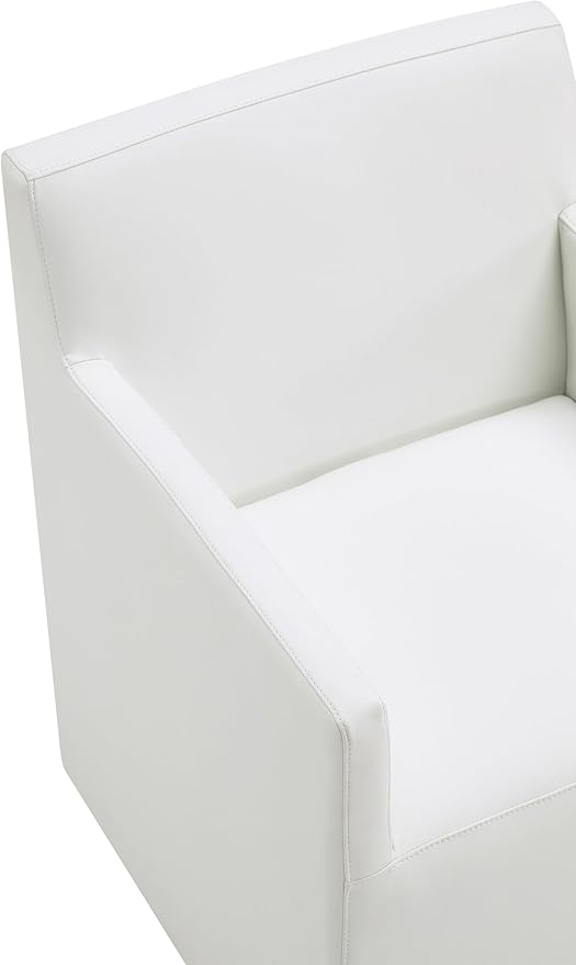 Manhattan Comfort Anna Square Modern Dining Chair with Arms, Head-to-Toe Faux Leather Upholstered Accent Armchair with Plastic Foot Padding, Set of 1, Cream