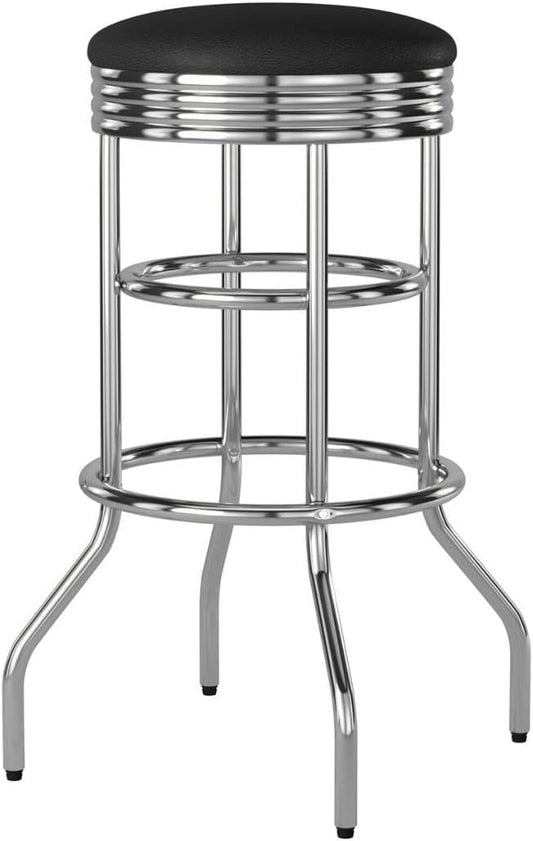 TRINITY Heavy Duty 30-Inch Backless Swivel Bar Stool for Kitchen, Garage, or Workshop, Chrome Finish with Faux Leather Seat, 1 Pack, Black