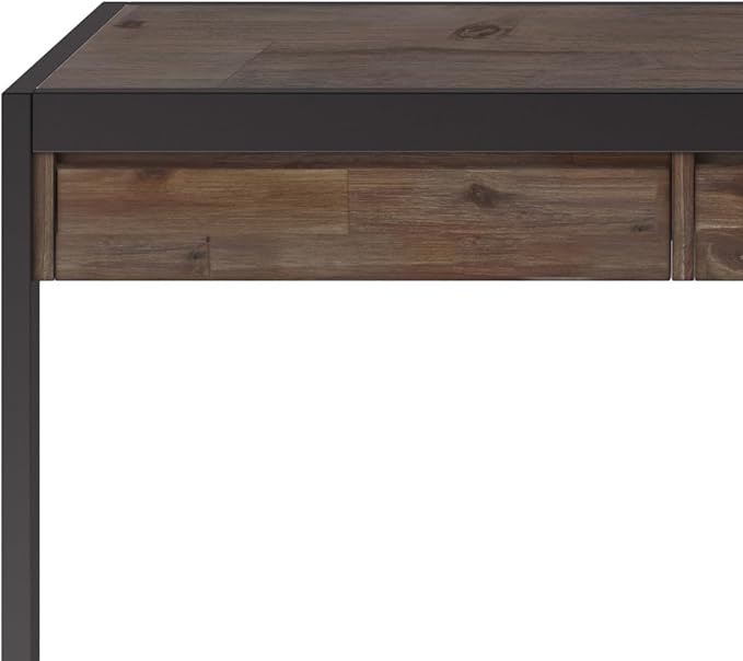 SIMPLIHOME Erina Large Desk - 72-Inch Wide Solid Acacia Wood and Metal Writing Desk in Rustic Natural Aged Brown, Modern Industrial Home Office Computer Table with Drawers and Flip-Down Keyboard Tray