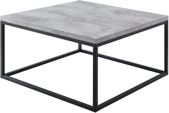 CENSI 30"x30" Square Concrete Accent Coffee Table Ottoman for Living Room, Modern Industrial Style, 1.2" Extra Thick Tabletop (Faux Concrete)