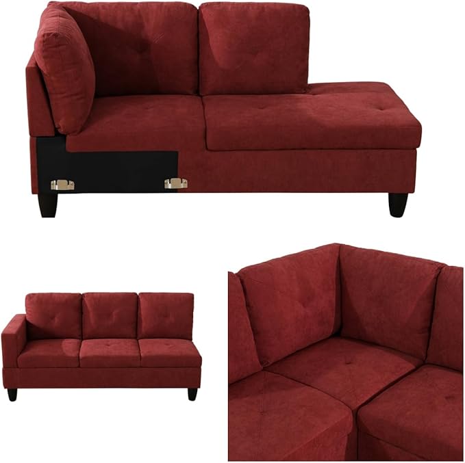 Modular Sectional Couch, L Shaped Couch with Storage, Convertible Sofa with Ottomans, Modern Sectional Sofa for Living Room and Office, Red
