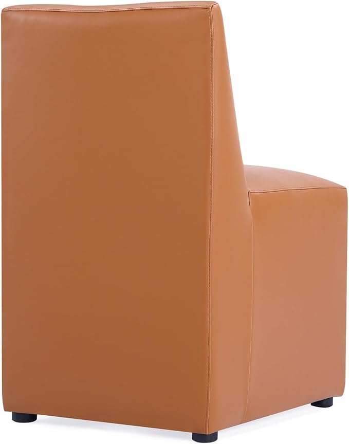 Manhattan Comfort Anna Square Modern Dining Chair with Head to Toe Faux Leather Upholstery and Plastic Foot Padding, Luxury Accent Furniture, Set of 2, Saddle