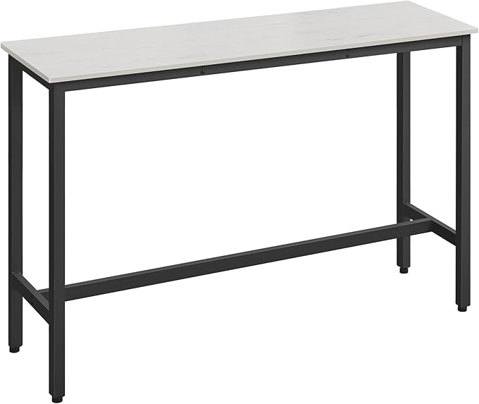 VASAGLE Bar Table, Narrow Long Kitchen Dining Table, Sturdy Metal Frame, Industrial, 15.7 x 55.1 x 35.4 Inches, Rustic White and Ink Black ULBT140B73