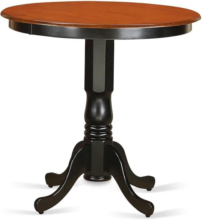 East West Furniture JAKE3-BLK-W 3 Piece Counter Height Dining Table Set Contains a Round Kitchen Table with Pedestal and 2 Dining Room Chairs, 36x36 Inch, Black & Cherry