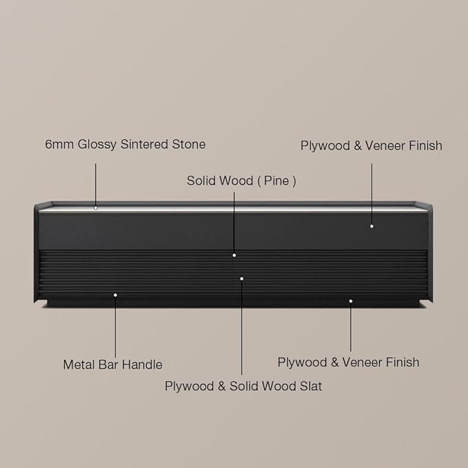 POVISON Fully-Assembled Mid Century TV Stand with Adjustable LED Light, Glossy Sintered Stone Media Console, Entertainment Center with Storage for Living Room