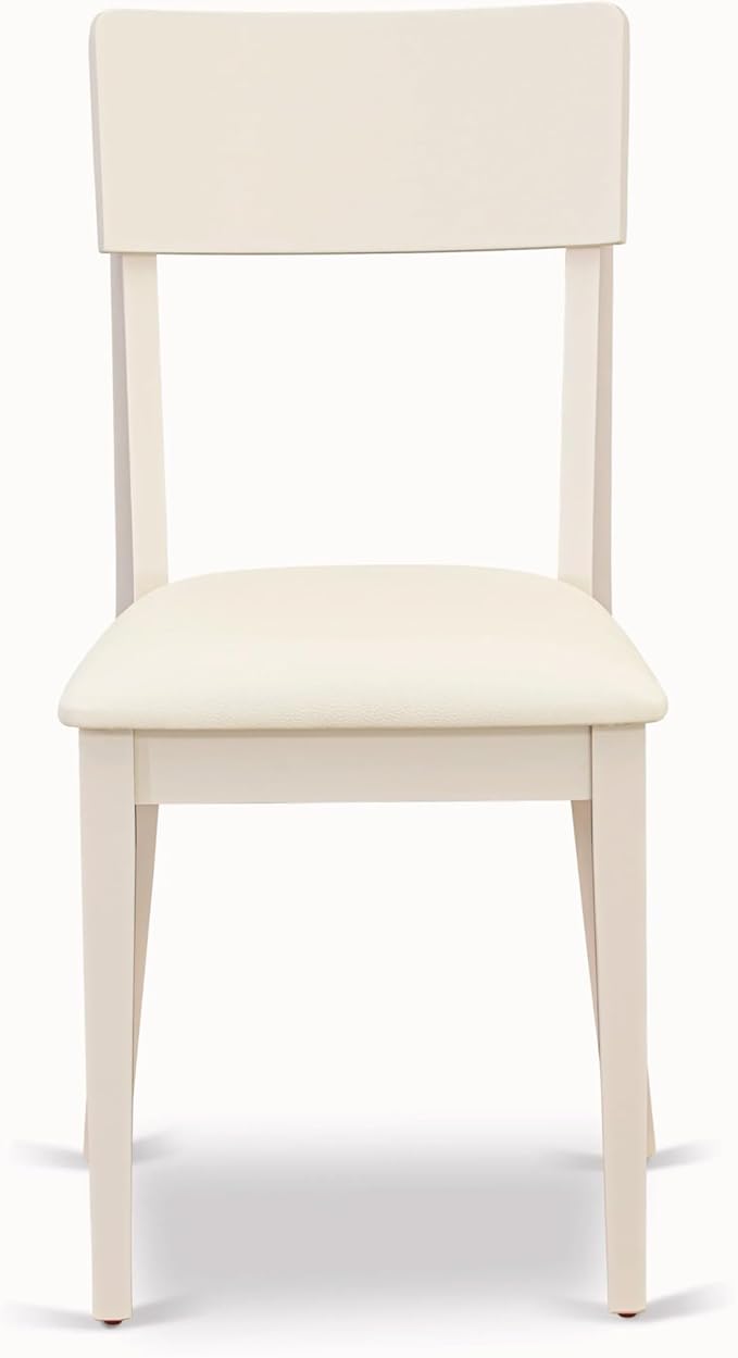 East West Furniture DMAD3-LWH-LC 3 Piece Dinette Set for Small Spaces Contains a Round Dining Table with Dropleaf and 2 Faux Leather Dining Room Chairs, 42x42 Inch, Linen White