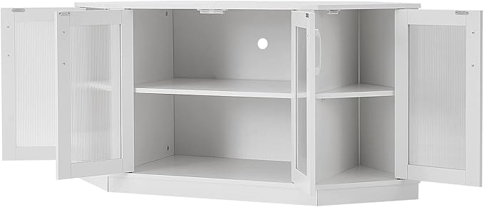 Panana Corner TV Stand - 47 Inch Media Console with 4 Doors and Shelves, Living Room Storage for TVs up to 51 Inch (White)