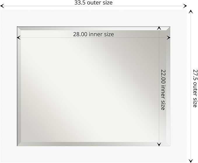 Amanti Art White Bathroom Mirror for Over Sink, 28x34 Basic White Rectangle Vanity Mirror, Large Casual Wood Frame, Hangs Horizonally and Vertically, Bathroom Wall Decor, Beveled Edge from WI, USA