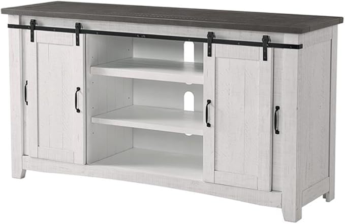 Martin Svensson Home Rustic 65” Solid Wood TV Stand with Storage, White Stain with Grey Stain Top