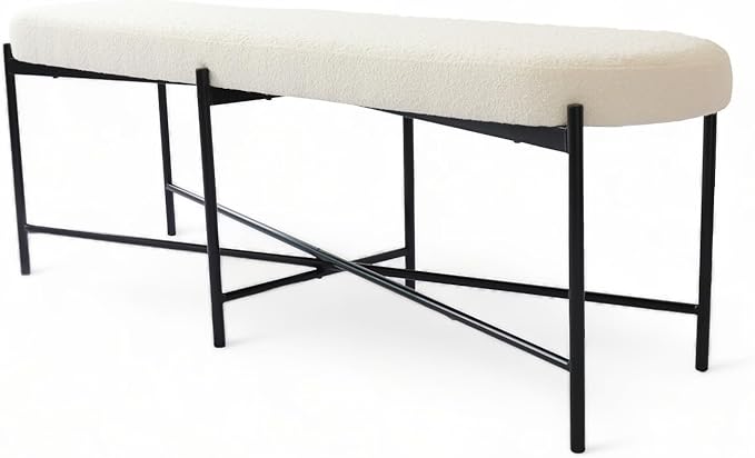 54” upholstered Boucle Accent Ottoman Bench for entryway, Living Rooms, lounges, bedrooms-White Boucle