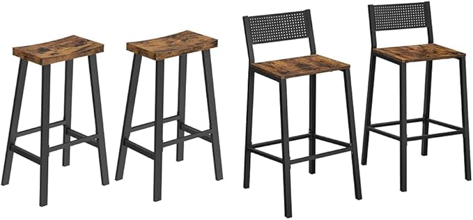 VASAGLE Set of 4 Bar Stools, Counter Height Chairs with Footrests, Rustic Brown