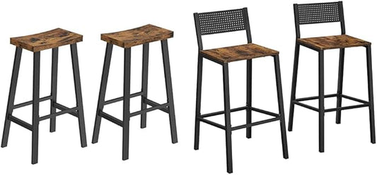 VASAGLE Set of 4 Bar Stools, Counter Height Chairs with Footrests, Rustic Brown