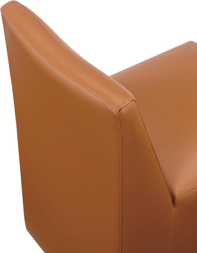 Manhattan Comfort Anna Square Modern Dining Chair with Head to Toe Faux Leather Upholstery and Plastic Foot Padding, Luxury Accent Furniture, Set of 2, Saddle