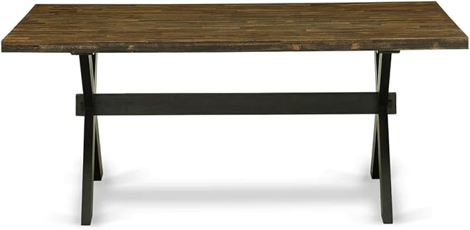 East West Furniture X677MZ606-6 6 Piece Dinette Set Contains a Rectangle Dining Table with X-Legs and 4 Shitake Linen Fabric Parson Chairs with a Bench, 40x72 Inch, Multi-Color