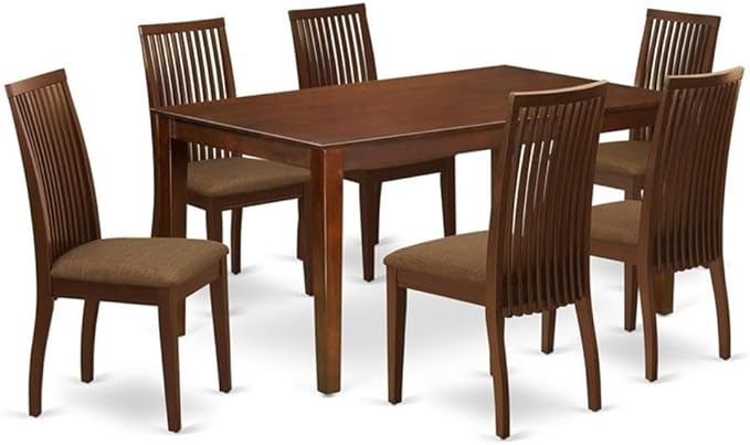 East West Furniture CAIP7-MAH-C 7 Piece Dining Table Set Consist of a Rectangle Kitchen Table and 6 Linen Fabric Kitchen Dining Chairs, 36x60 Inch, Mahogany