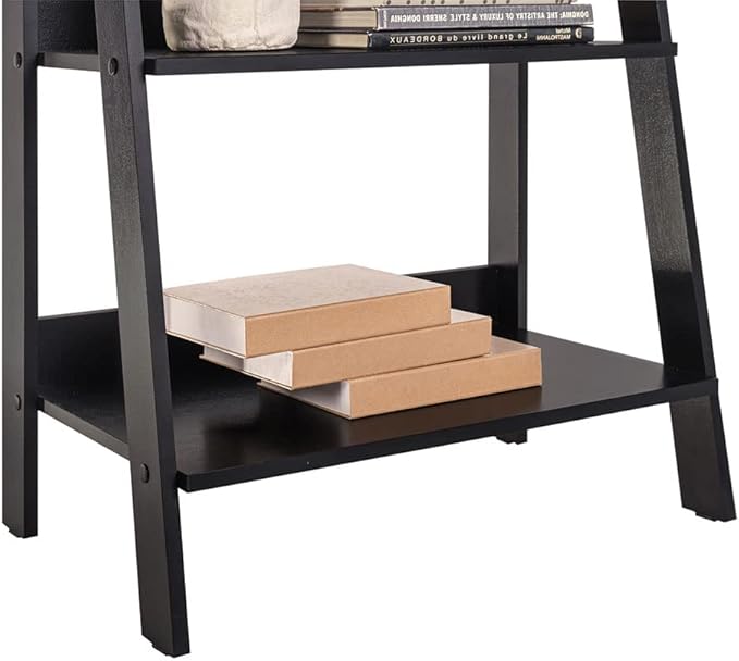 Madesa Modern 5-Tier Ladder Shelf Pantry Storage Space 24 Inch Wooden Free Standing Bookshelf Utility Shelves for Home Office Study Room and Kitchen - Black