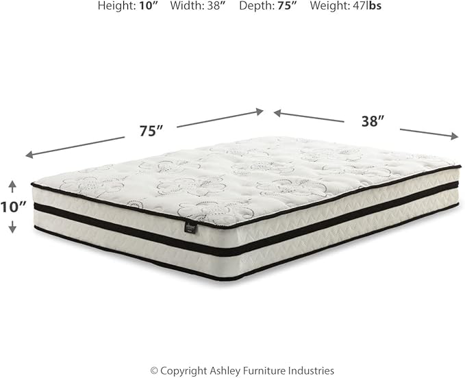 Signature Design by Ashley Twin Size Chime 10 Inch Medium Firm Hybrid Mattress with Cooling Gel Memory Foam for Pressure Relief, Fiberglass Free, Mattress In A Box