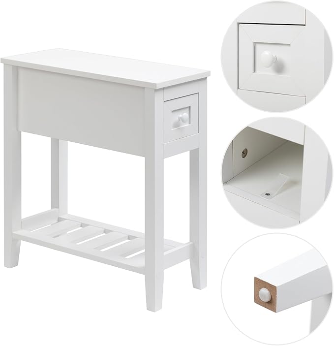 Narrow Side Table for Small Spaces, White, Set of 1, 24" L x 8.5" W x 24" H