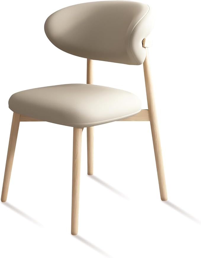 Upholstered Dining Chairs Set of 2,Mid Century Modern Kitchen Chairs with Back and Wood Frame,Faux Leather Dinner Chairs (White +Original Wood Legs, Set of 2)