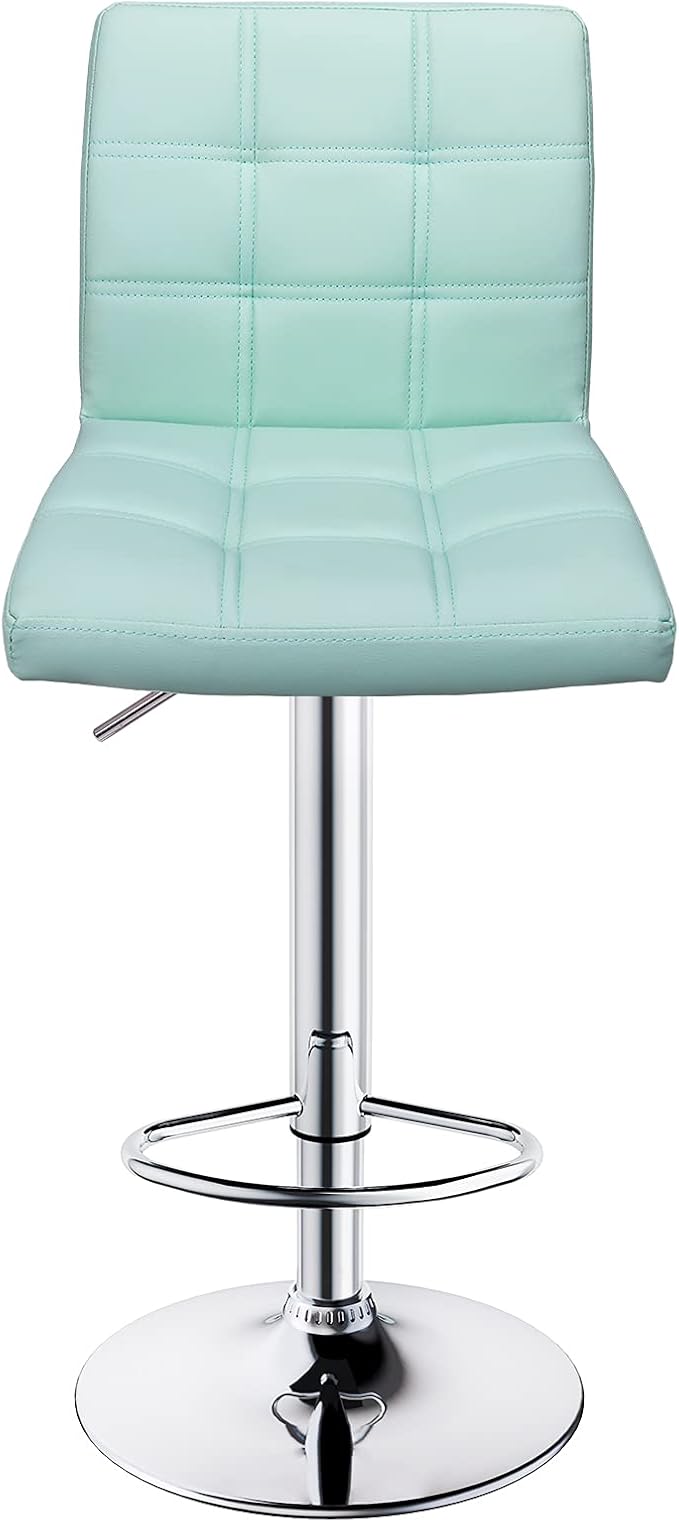 Leopard Modern Square PU Leather Adjustable Bar Stools with Back, Square Back Bar Stools Set of 2,Counter Height Swivel Stool (Mint Green)