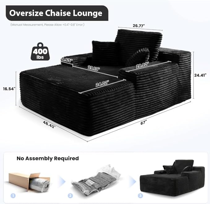 COMHOMA 105”Modular Sectional Sofa with Deep Seat,Cloud Upholstered L-Shape Couch Wide Arms Corduroy Fabric High-Density Foam Chaise Lounge for Living Room No Assembly Required