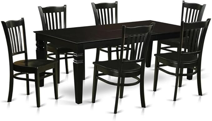East West Furniture LGGR7-BLK-W 7 Piece Dining Room Table Set Consist of a Rectangle Kitchen Table with Butterfly Leaf and 6 Dining Chairs, 42x84 Inch, Black